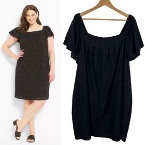 NWT Lane Bryant Eyelet Dress Sz 22/24 Black Off Shoulder Convertible Office Chic